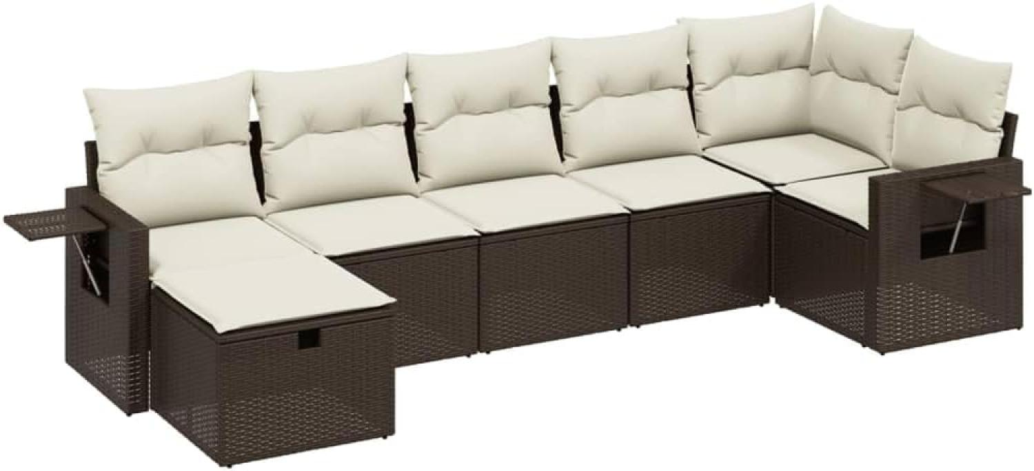 vidaXL 7-tlg. Garten-Sofagarnitur mit Kissen Braun Poly Rattan 3263819 Bild 1