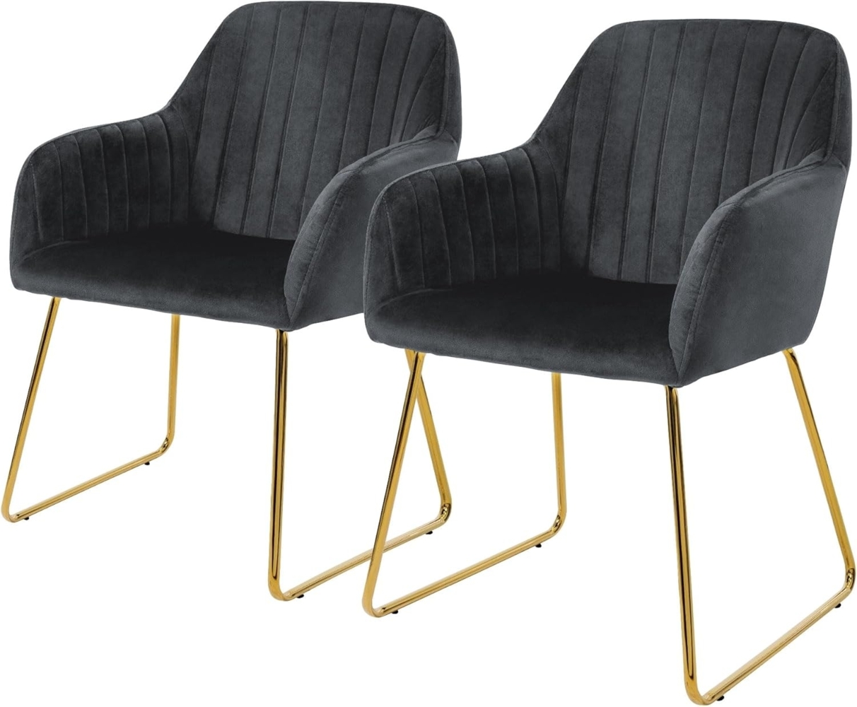 ML-DESIGN Stuhl Esszimmerstuhl mit Rücken- und Armlehnen Samtbezug ergonomisch (2 St), Wohnzimmerstuhl Grau, goldenes Metallgestell Küchenstuhl Sessel Bild 1