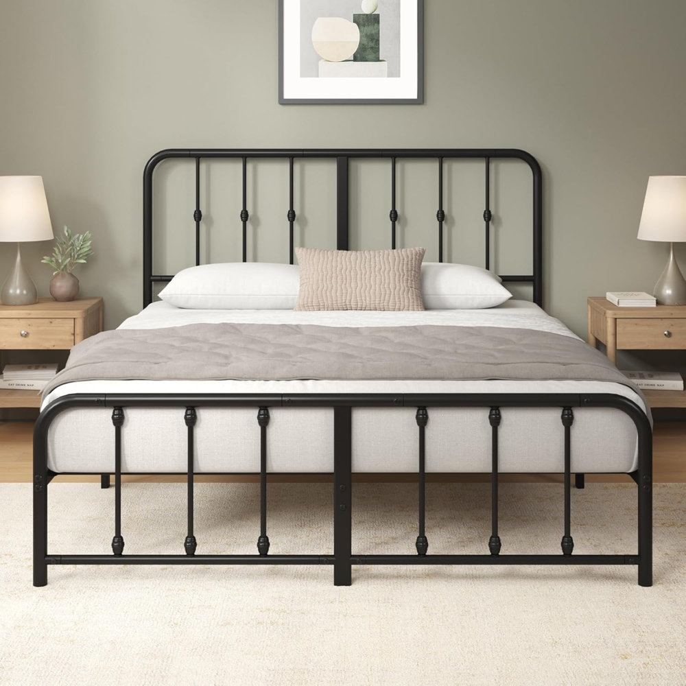 Zinus Florence Bett 140x200 cm – 35 cm hoch – Metallbettgestell mit Kopf- und Fußteil – Bett mit Lattenrost – Bettgestell im Vintage-Design – Stauraum unter dem Bett – Schwarz Bild 1