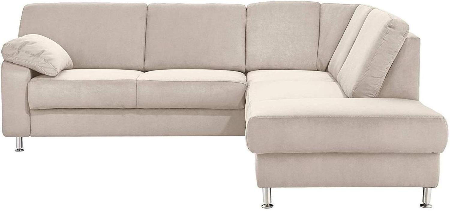 Cavadore Ecksofa Belfast mit Ottomane rechts / Polsterecke mit Federkern / inkl. Vorziehsitz und Bettkasten / 243 x 88 x 218 / Mikrofaser Hellbeige Bild 1