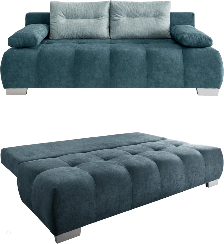 luma-home Schlafsofa 17212, mit Bettkasten 205 cm breit, attraktive Steppung, Federkern, Bettfunktion, Bezug Mikrofaser Blau Petrol Bild 1