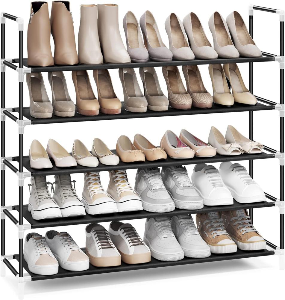 Songmics Schuhregal mit 5 Ebenen, Standregal, Schuhaufbewahrung, platzsparend, Metallrahmen, Vliesstoff, für Wohnzimmer, Eingang, Flur und Garderobe, schwarz LSH55HV1 Bild 1