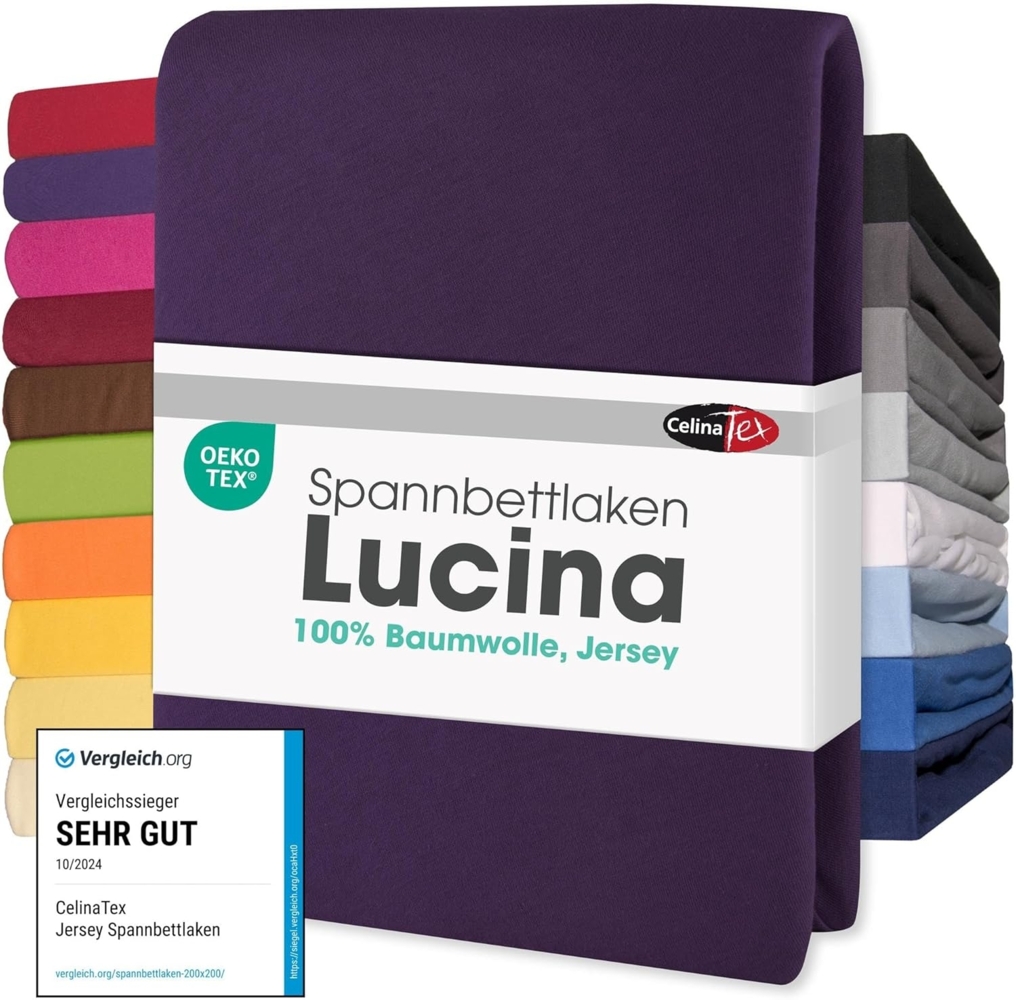 CelinaTex Jersey Spannbettlaken Lucina Doppelpack 200x200-200x220 cm lila 100% Baumwolle gekämmt bis 26cm Matratzenhöhe Oeko-TEX Bild 1