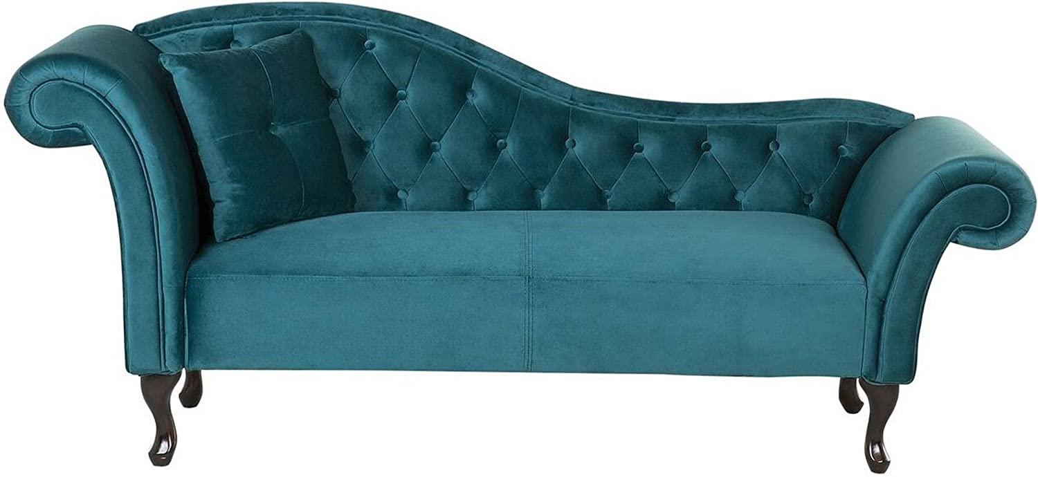 Chaiselongue Samtstoff blau linksseitig LATTES Bild 1