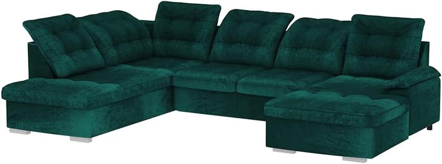 Selsey Jamaal U - Schlafsofa in U-Form mit regulierbarer Rückenlehne, Bettkasten 330 cm (Dunkelgrün, Ottomane rechts) Bild 1