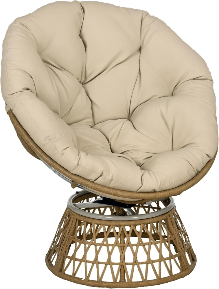 Outsunny Gartensessel Papasansessel (Rattan Sessel, 1-St, Korbsessel), Verstellbare Fußstütze 85 x 70 x 82 cm Khaki Bild 1
