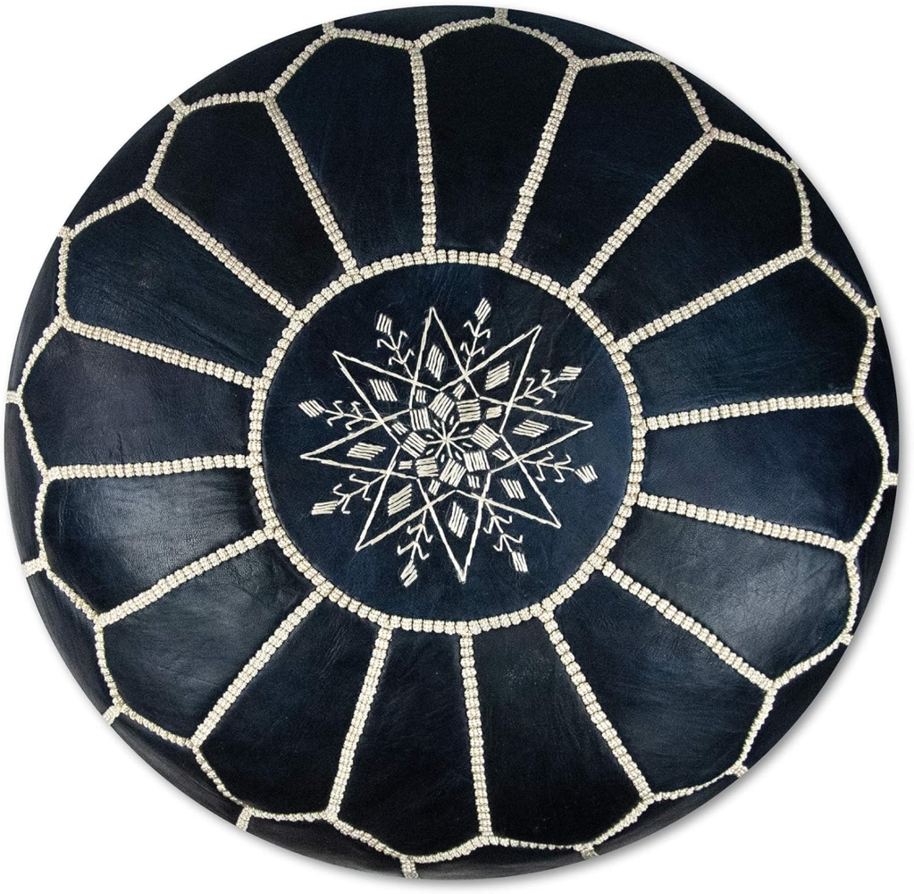 Marokkanischer Echtleder Pouf - Denim Blau - Handgefertigt - gefüllt geliefert - Ottoman Sitzsack Fußhocker Bild 1