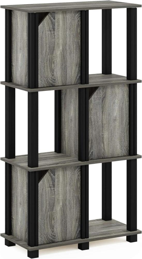 Furinno Brahms Aufbewahrungsregal mit Türen, Holzwerkstoff, French Oak Grey/Black, 4-Tier Bild 1