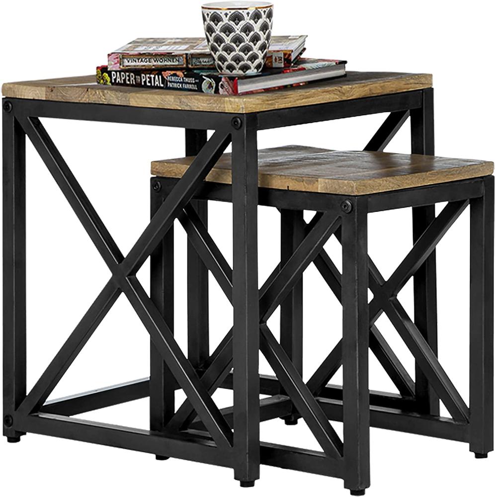 Beistelltisch 2er Set 50x40 / 40x30 cm Schwarz aus Mangoholz und Metall WOMO-Design Bild 1