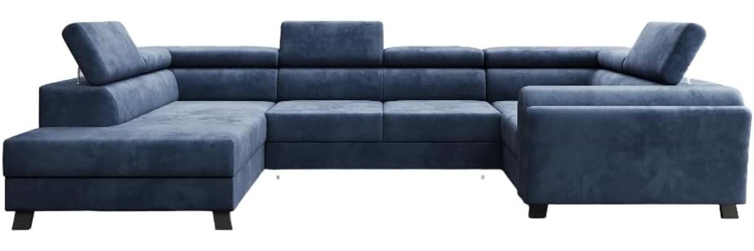 Designer Sofa Emilio mit Schlaf- und Klappfunktion Samt Blau Links Bild 1