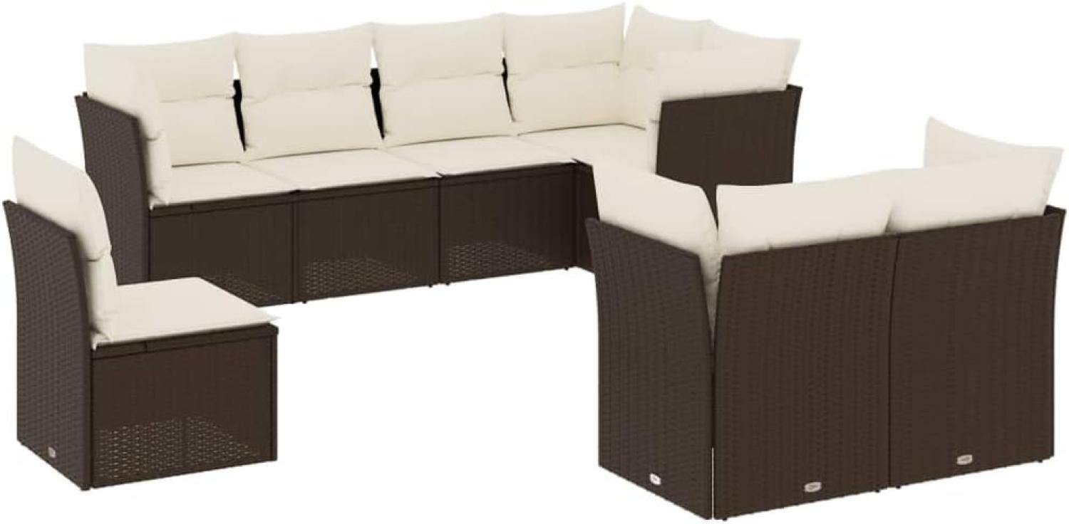 vidaXL 8-tlg. Garten-Sofagarnitur mit Kissen Braun Poly Rattan 3217933 Bild 1