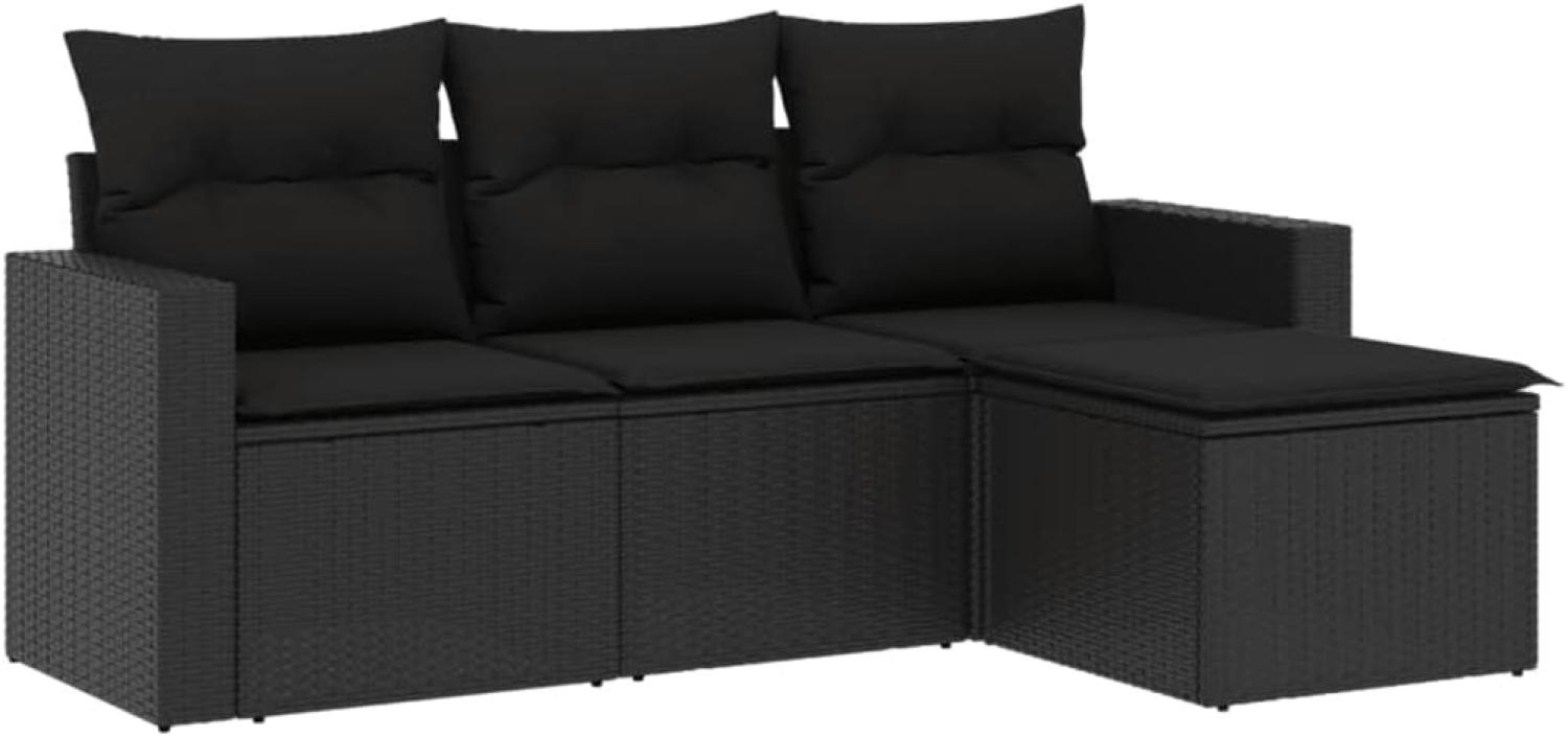 vidaXL 4-tlg. Garten-Sofagarnitur mit Kissen Schwarz Poly Rattan 3251202 Bild 1