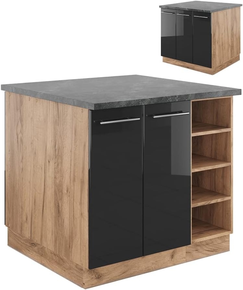 Kücheninsel Fame-Line Anthrazit Hochglanz/Goldkraft Eiche 90 cm ohne Arbeitsplatte Vicco Bild 1