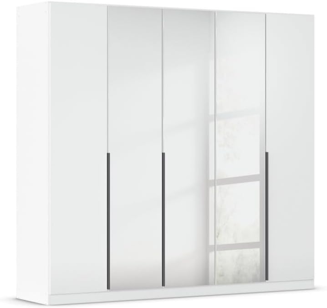 Rauch Möbel Alabama, Kleiderschrank, Garderobenschrank, 5-türig, Spiegel, Zubehör Basic, 3 Kleiderstangen, 6 Einlegeböden, Farbe Hochglanz Weiß/Weiß, Griff Grau metallic, 226 x 229 x 54 cm Bild 1