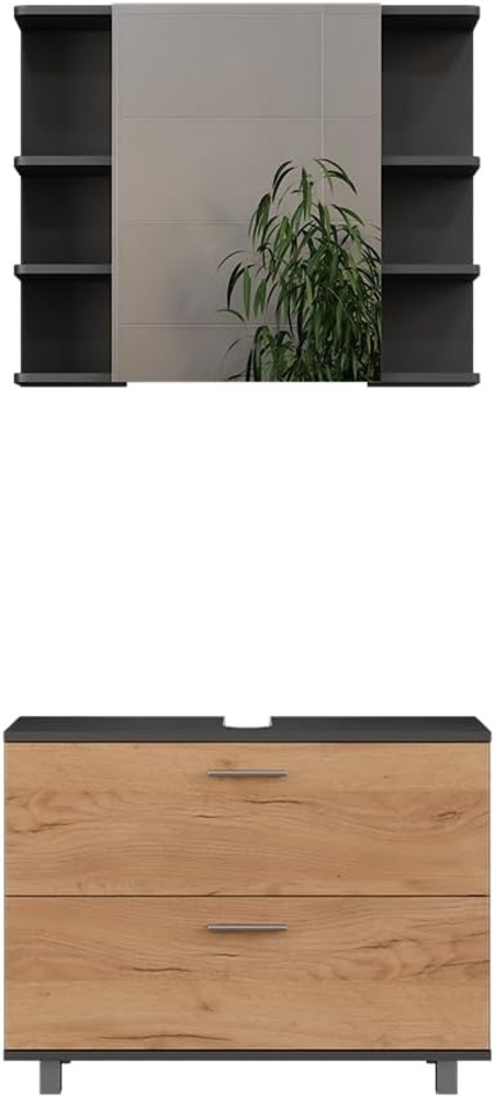 Waschbeckenunterschrank Ilias Goldkraft Eiche/Anthrazit 2 Teile, Unterschrank 80 cm Vicco Bild 1