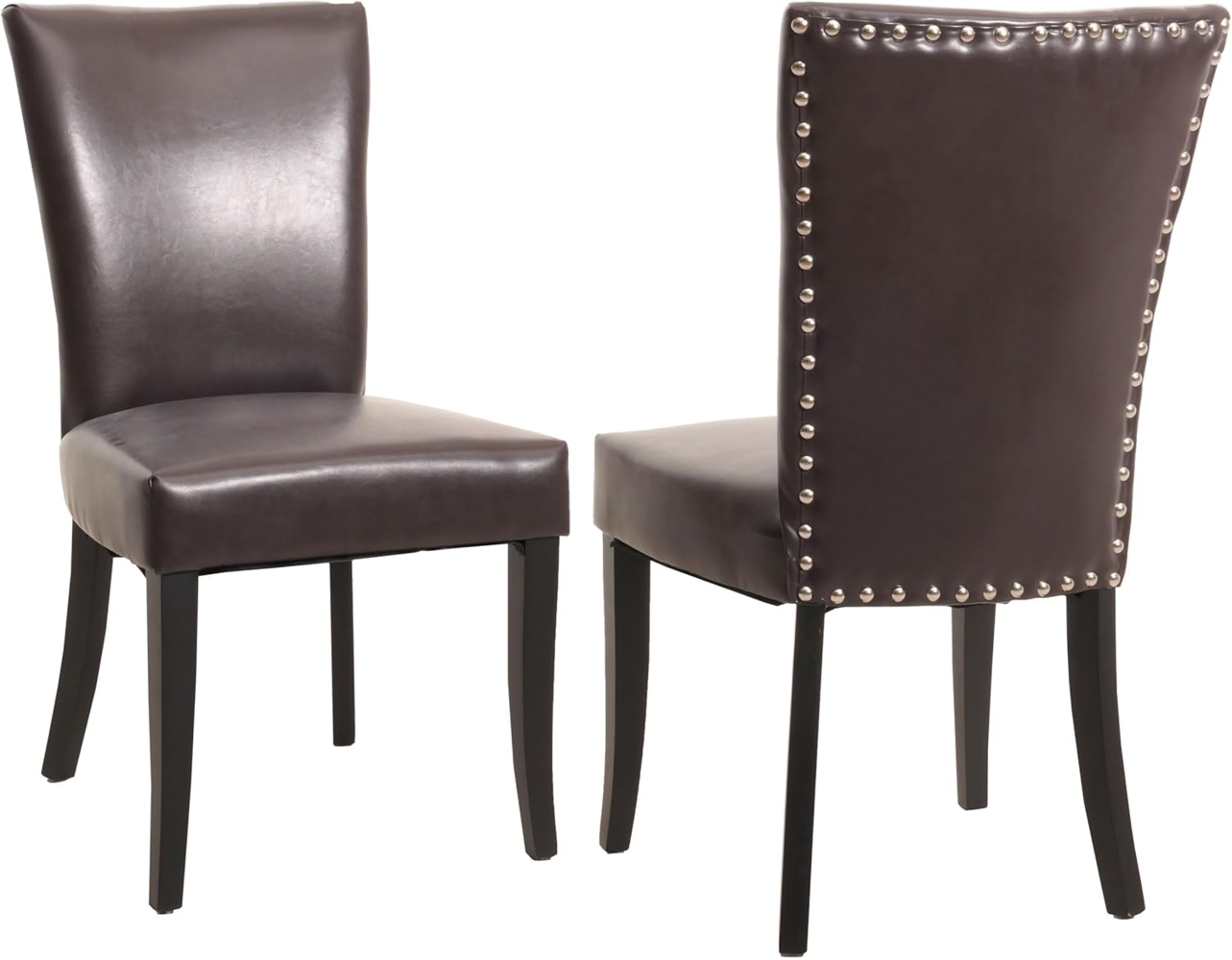 2er-Set Esszimmerstuhl 'Chesterfield' Nieten Kunstleder, braun, dunkle Beine Bild 1