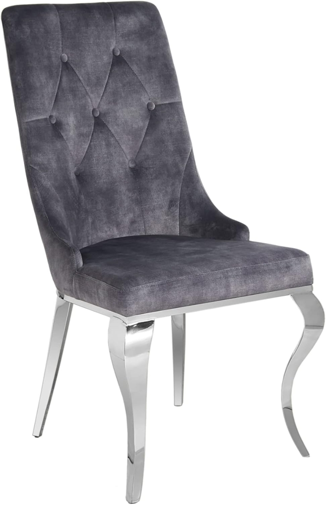 riess-ambiente Polsterstuhl MODERN BAROCK grau / silber (Einzelartikel, 1 St), Esszimmer · Samt · Metall · Chesterfield-Steppung Bild 1
