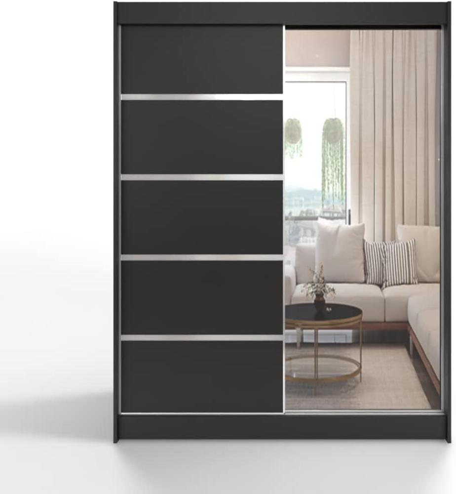 ML Furniture V5 Schiebeschrank 150 cm mit Spiegel, Kleiderschrank Schlafzimmer, Wohnzimmer- 150 x 200 x 58 Farbe: Schwarz, Schwebetürenschrank Bild 1