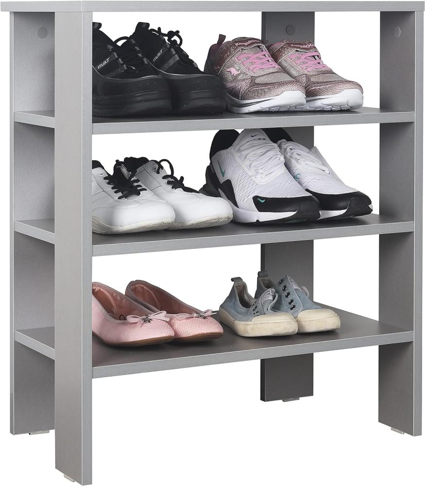 RICOO Schuhregal schmal und hoch 70x60x32cm Standregal Pressholz Grau WM039-PL, Schuhständer mit 3 Ebenen, Schuhschrank offen, Schuhablagen Flur Shoe Rack, Standregal klein, Schuhregale Bild 1