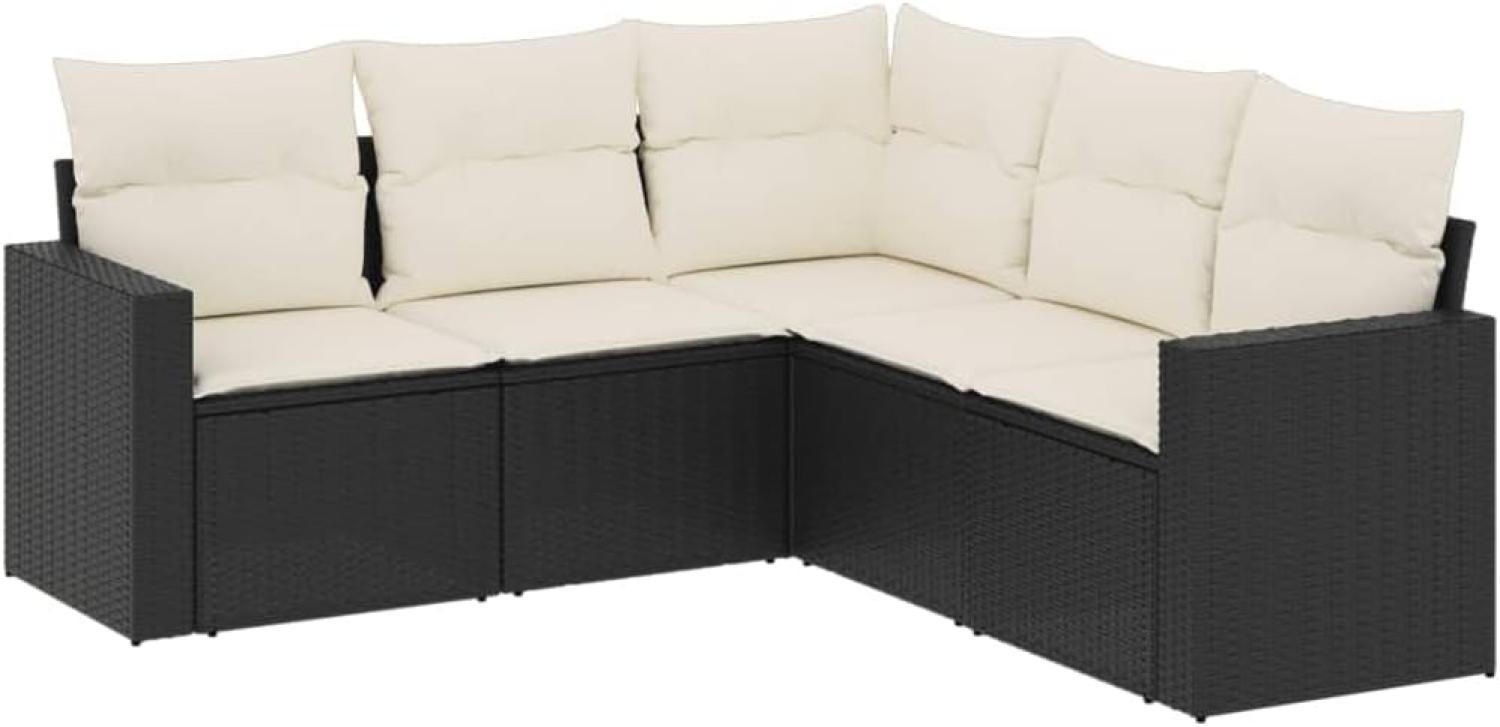 vidaXL 5-tlg. Garten-Sofagarnitur mit Kissen Schwarz Poly Rattan 3251283 Bild 1