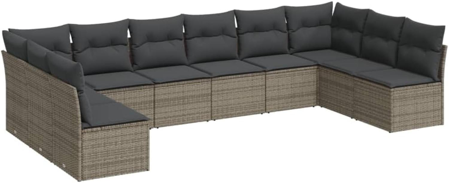 vidaXL 10-tlg. Garten-Sofagarnitur mit Kissen Grau Poly Rattan 3249929 Bild 1