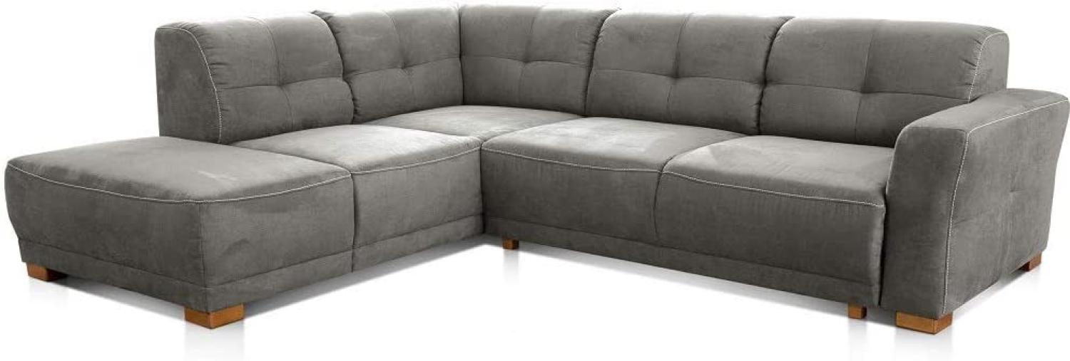 Cavadore Schlafsofa Modeo, mit Federkern, Sofa in L-Form mit Schlaffunktion im modernen Landhausstil, Holzfüße, 261 x 77 x 214, Mikrofaser-Bezug, grau Bild 1