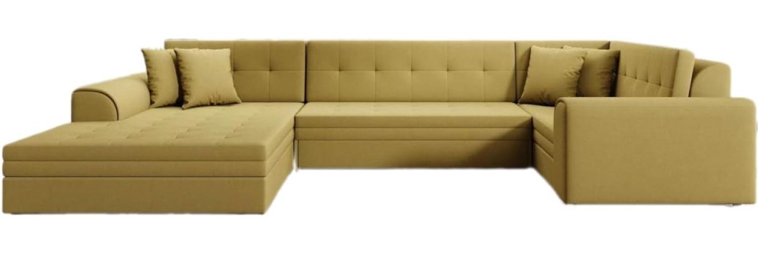 Designer Sofa Velio mit Schlaffunktion Stoff Senf Links Bild 1