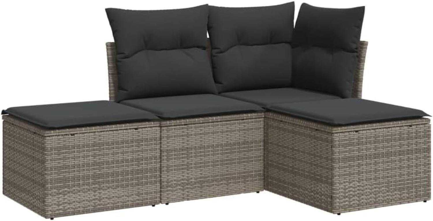 vidaXL 4-tlg. Garten-Sofagarnitur mit Kissen Grau Poly Rattan 3217480 Bild 1