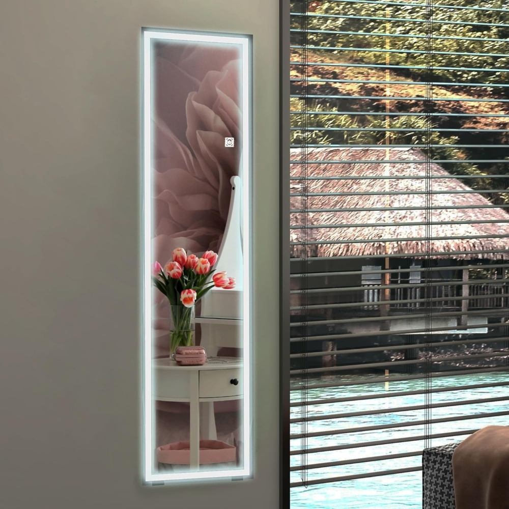 HOMCOM Standspiegel Wandspiegel mit LED-Leuchte (Garderobenspiegel, 1-St, Ganzkörperspiegel), Weiß 150 x 40 x 2,9 cm Bild 1