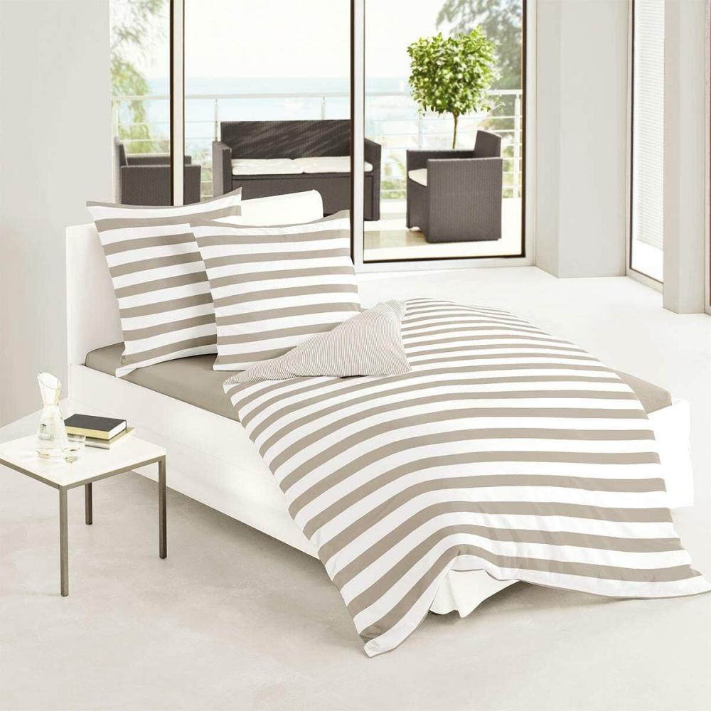 Traumschlaf Mako-Satin Bettwäsche Albklassik Stripe|200x200 cm + 2x 80x80 cm| taupe Bild 1