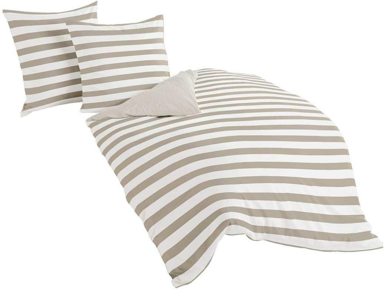 Traumschlaf Mako-Satin Bettwäsche Albklassik Stripe|200x200 cm + 2x 80x80 cm| taupe Bild 1