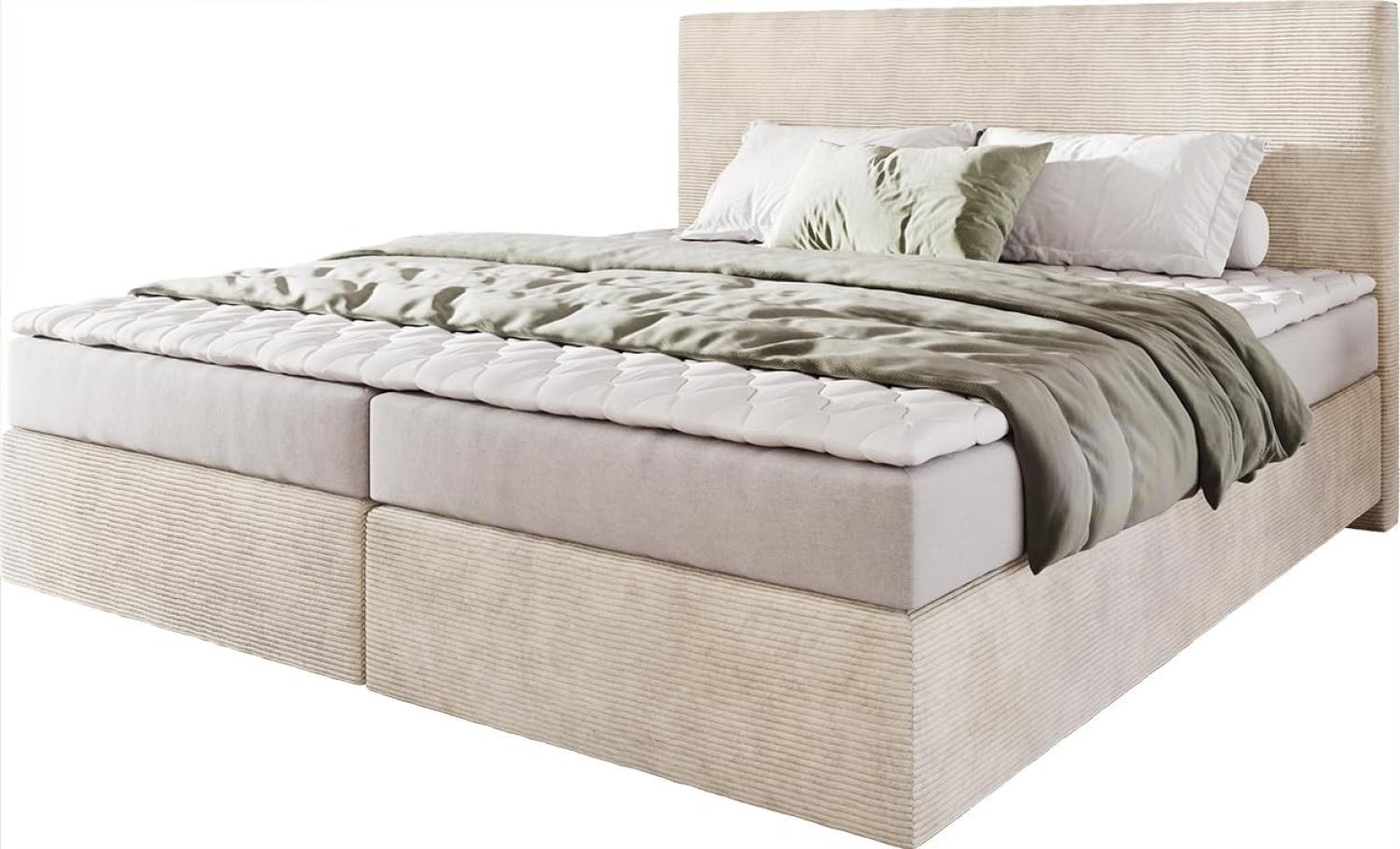 Boxspringbett Dream-Well 180x200 cm Cord Beige mit Matratze und Topper Bild 1