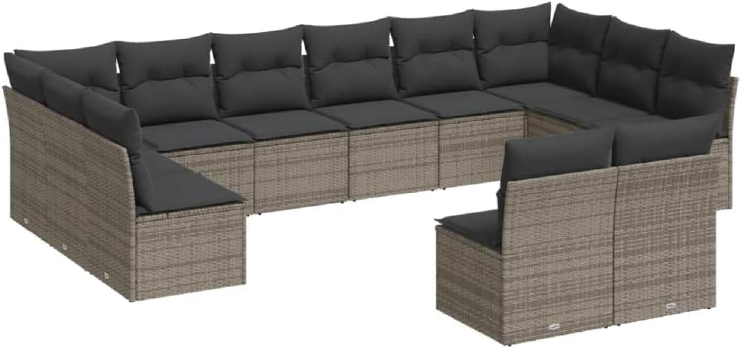 vidaXL 12-tlg. Garten-Sofagarnitur mit Kissen Grau Poly Rattan 3218370 Bild 1