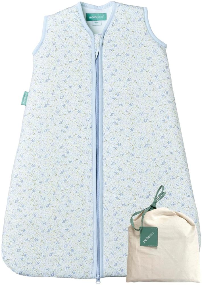 molis&co - Baby Schlafsack ärmellos - Ideal für Frühling und Herbst - Babyschlafsack 1 tog ohne Ärmel - Leicht gepolstert - 100% Baumwolle (Oeko-TEX 100), Premium Qualität - Blue Lily (95 cm) Bild 1