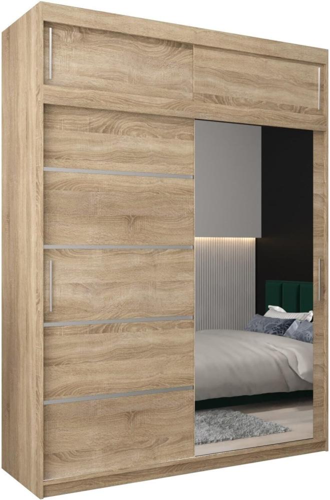 Kryspol Schwebetürenschrank Verona 2-180 cm mit Spiegel Kleiderschrank mit Kleiderstange und Einlegeboden Schlafzimmer- Wohnzimmerschrank Schiebetüren Modern Design (Sonoma mit Erweiterung) Bild 1