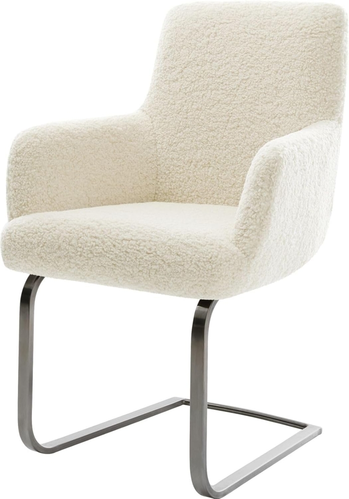 Freischwinger Heira-Flex mit Armlehnen Teddystoff Beige Freischwinger flach Graphit Taschenfederkern Bild 1