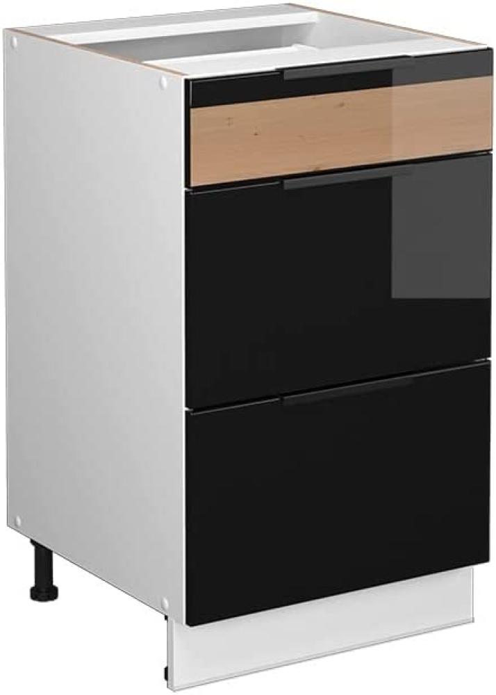 Vicco Schubunterschrank Küchenschrank Küchenmöbel Fame-Line Weiß Schwarz Eiche 50 cm modern Hochglanz Bild 1