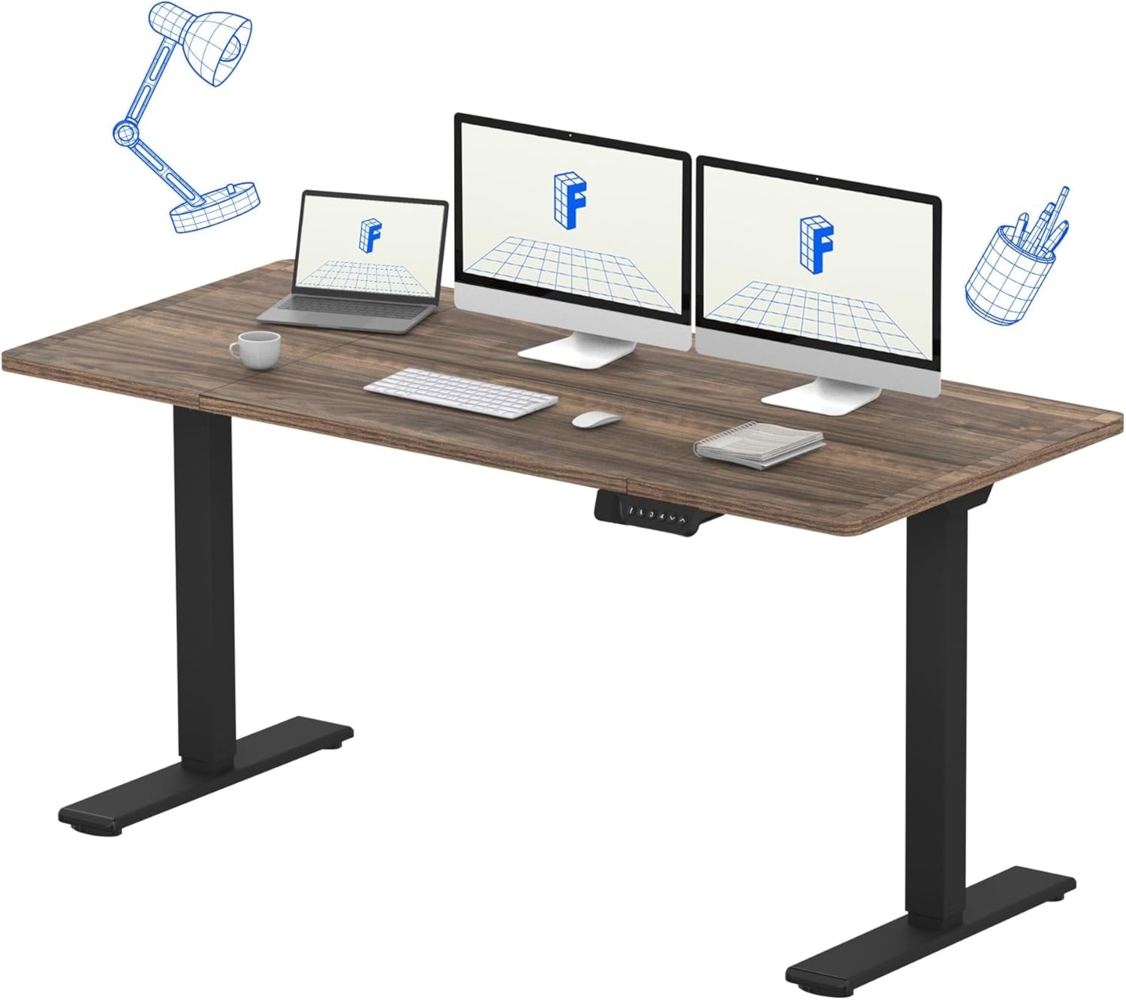 FLEXISPOT Höhenverstellbarer Schreibtisch Basic Plus 160x70cm-Tischgestell höhenverstellbar elektrisch mit 2 MOTOREN,Memory-Handsteuerung-Sitz-Stehpult (Walnussbraun) Bild 1