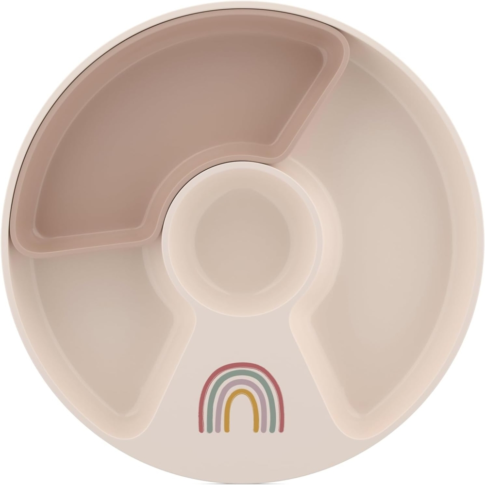Mepal - Kinderteller mit Unterteilung Mio - Hohe Kanten/Ecken für Schöpfen - Anti-Rutsch-Boden - Mit Fach zur Unterteilung in 2, 3 oder 4 Teile - Mikrowellengeeignet - Sunshine & Rainbow Bild 1