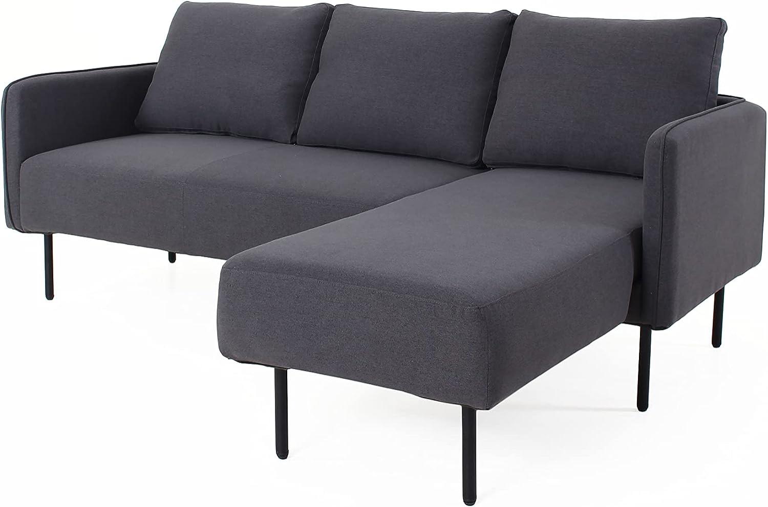 byLIVING Ecksofa MARVIN / Webstoff anthrazit / Beine Metall schwarz/ Longchair rechts / 192x139, H 82 cm Bild 1