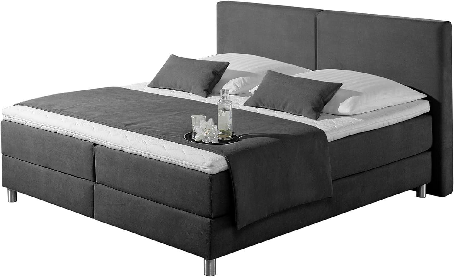 Maintal Boxspringbett Metropol, 140 x 200 cm, Strukturstoff, 7-Zonen-Tonnentaschenfederkern Matratze h2, anthrazit Bild 1