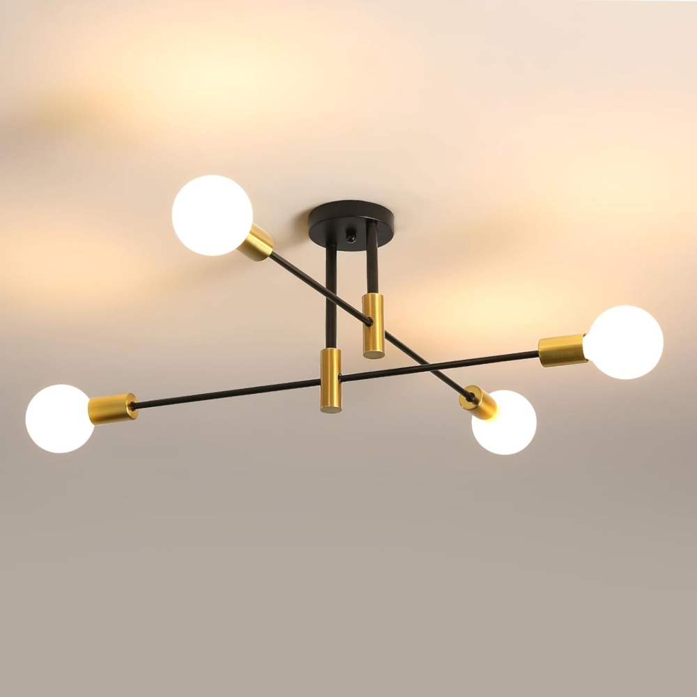 Comely Deckenlampe 4 Flammig E27 Retro Stil Schwarz Gold Metall Deckenleuchte Industrial Design für Wohnzimmer Esszimmer Schlafzimmer Loft Wohnzimmerbeleuchtung Bild 1