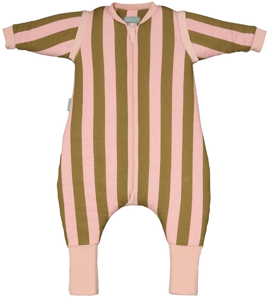 molis&co. Baby-Schlafsack mit Füßen, abnehmbare Ärmel und Socken. 2.5 TOG. Ideal für die Übergangszeit und den Winter. 100% Baumwolle (Oeko-TEX 100). (Khaki&Rose Stripes, 70 cm (1 Jahr)) Bild 1
