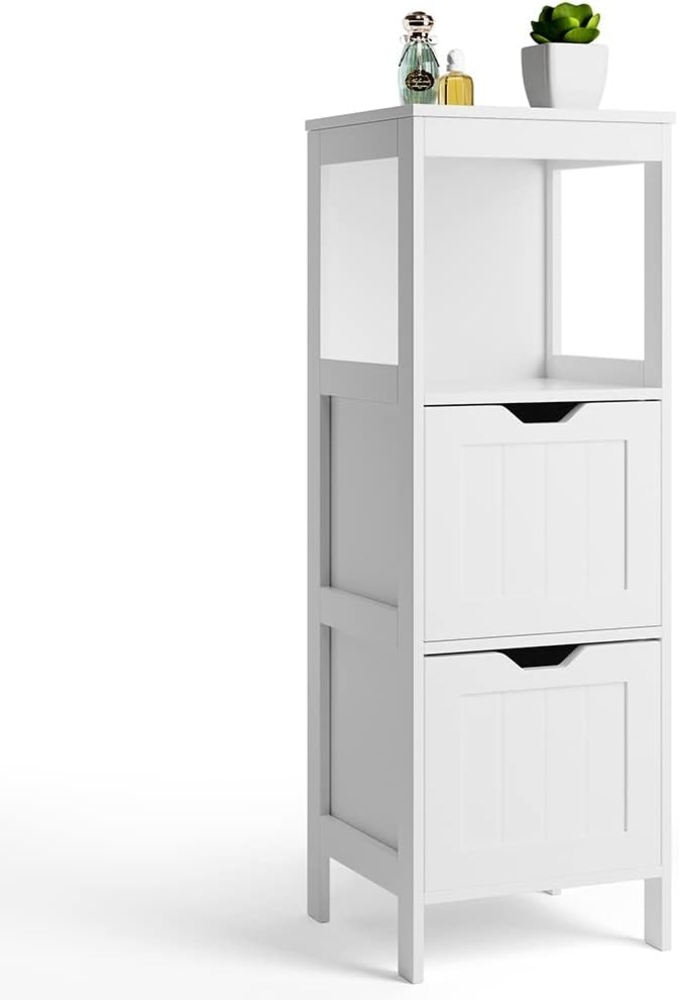 BAKAJI Schrank für Badezimmer, Möbel, mit Zwei Schubladen, modernes Design, platzsparend, doppelte Aufbewahrungsbox, offener Schrank, Holz, MDF Weiß, Maße: 30 x 89 x 30 cm Bild 1