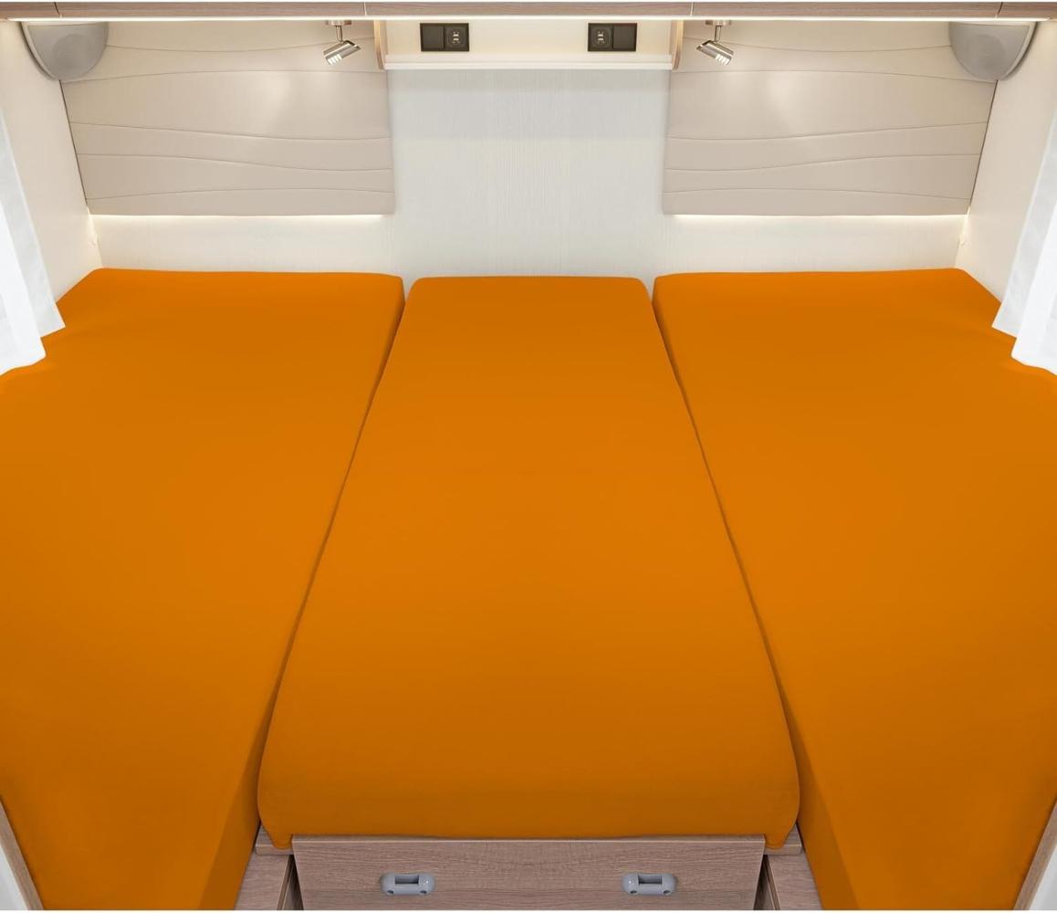 BettwarenShop Wohnmobil Wohnwagen Heckbett Spannbetttuch-Set 3-teilig|2 Längsbetten + Mittelteil| orange Bild 1