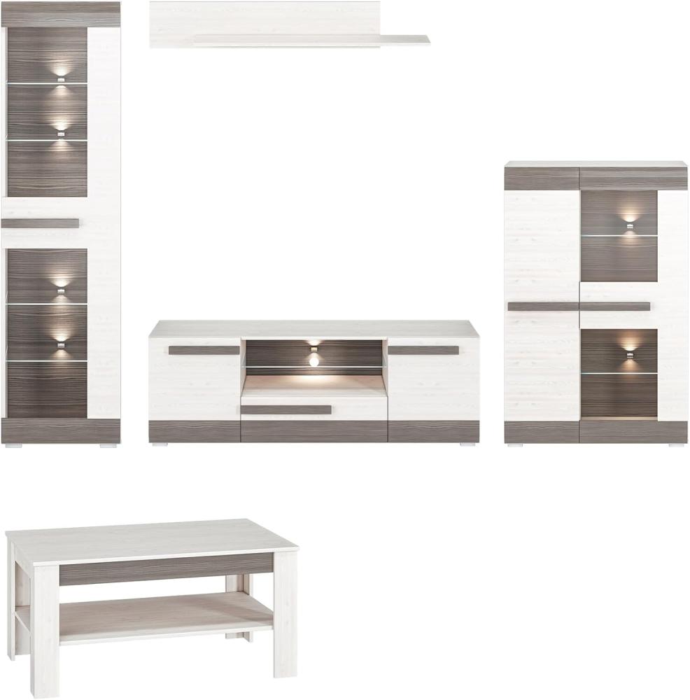 Wohnzimmer-Set "Blanco" Wohnwand 5-teilig Pinie weiß grau MDF Bild 1