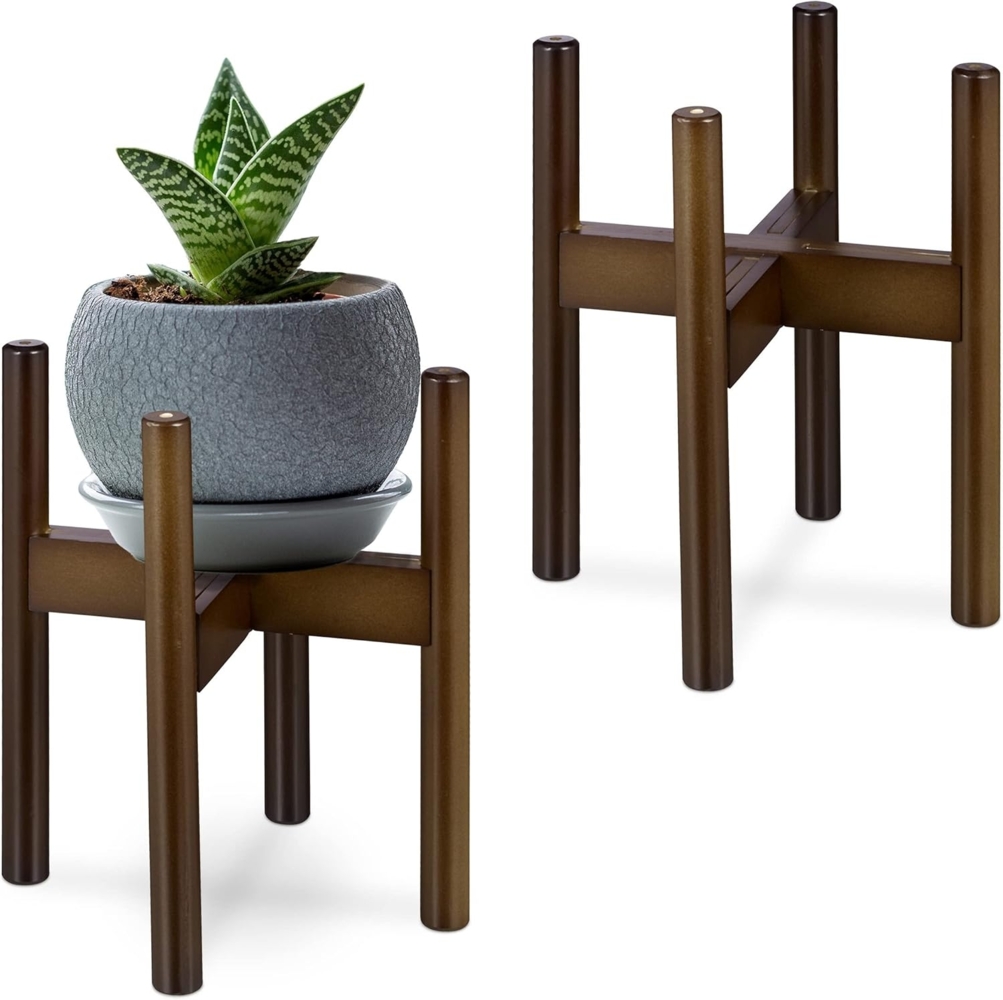relaxdays Blumenständer Pflanzenständer 2er Set dunkelbraun Bild 1