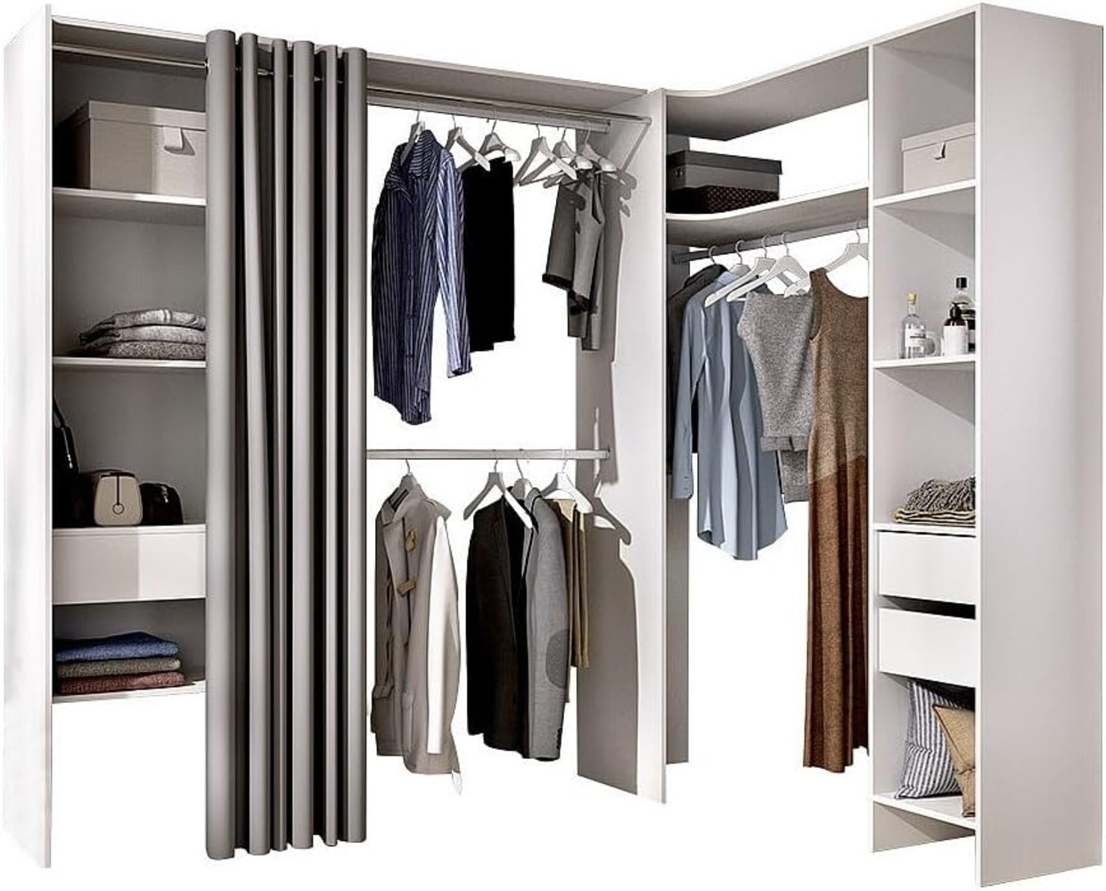 Vente-unique - Eckkleiderschrank Kleiderschranksystem - B. 164/214 cm - Weiß & Grau - GONTRAN Bild 1