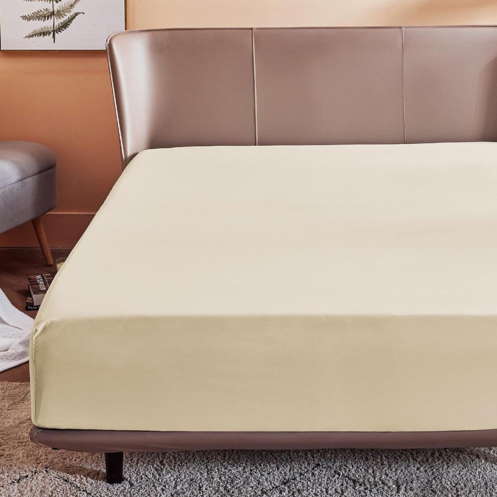 Bedsure Spannbettlaken 180x200 cm Beige, Mikrofaser Bettlaken 180x200 cm für Matratze bis 30 cm hohe, Spannbetttuch Leintuch für Boxspringbett Bild 1