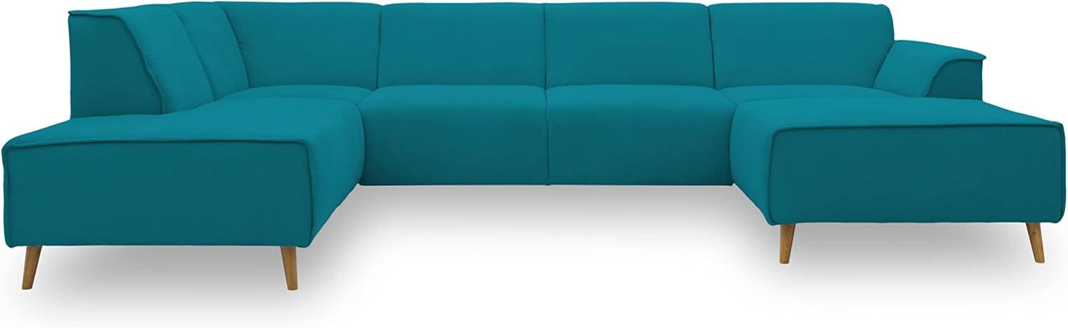 DOMO Collection Jules Wohnlandschaft, Skandinavisches Sofa mit Federkern, Couch in U-Form, türkis, 191x333x159 cm Bild 1